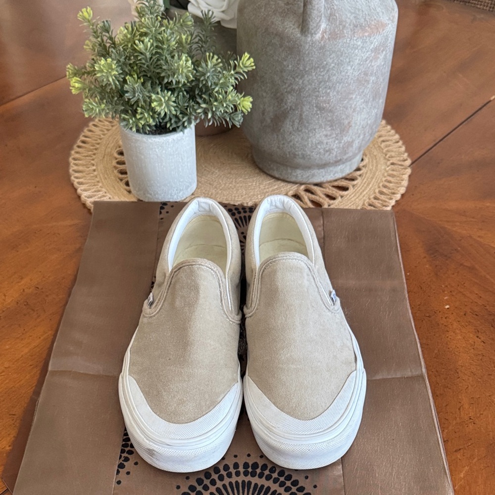 Vans Beige SUEDE Slip-On Loafers with White Soles